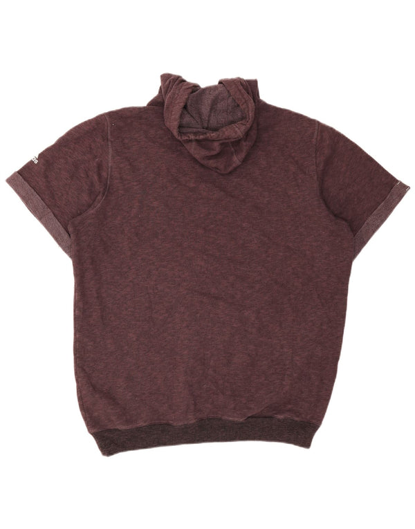 Męska bluza z kapturem Adidas z krótkim rękawem, duża, bordowa, bawełniana z blokami kolorów