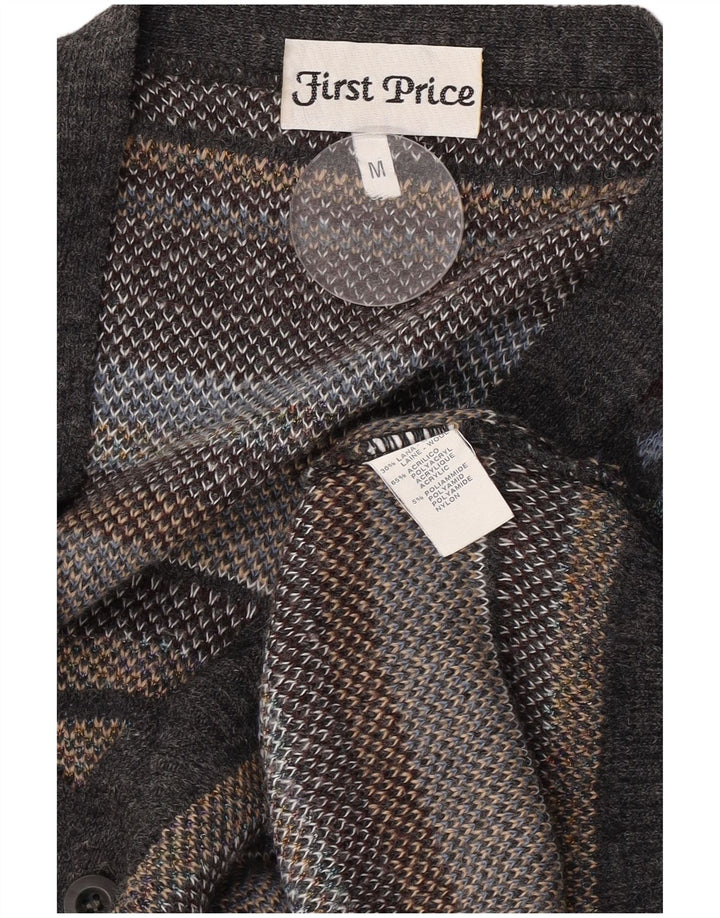 Sweter męski w stylu vintage, średnioszary, geometryczny, wełniany