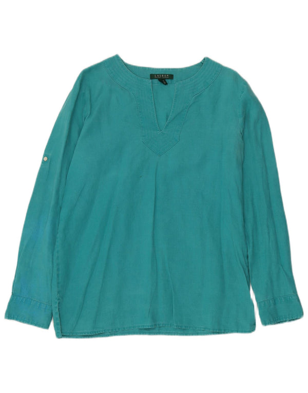 Damska bluzka z długim rękawem RALPH LAUREN UK 14 Średni turkusowy lniany