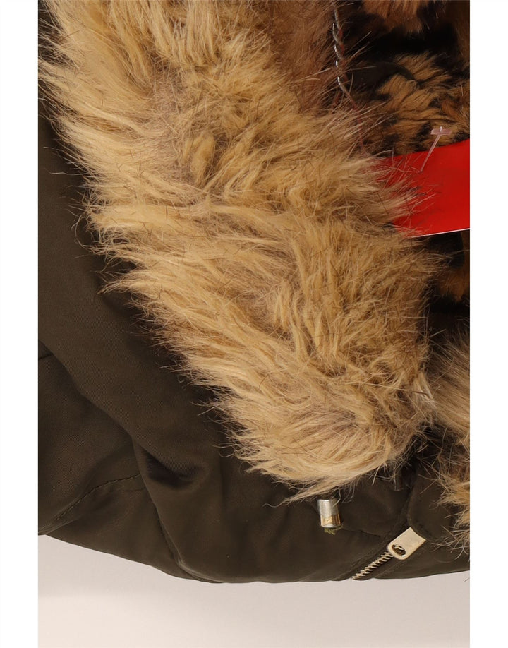 Damska kurtka parka z kapturem Zara UK 14, średni khaki, poliester