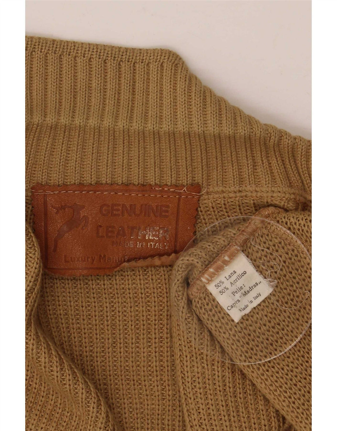 Sweter męski w stylu vintage, średniej wielkości brązowa wełna