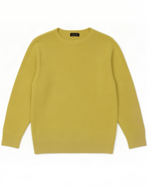 Męski sweter Zara z okrągłym dekoltem, duży, żółty, bawełniany