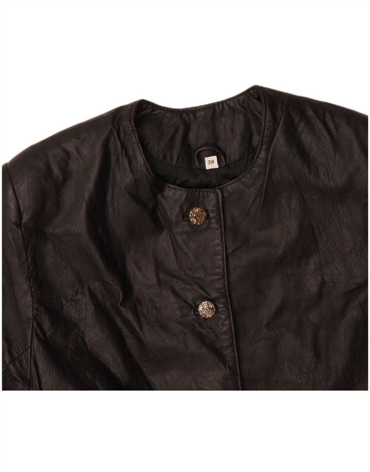 VINTAGE Damska skórzana kurtka oversize typu bolerko EU 36, mała czarna skóra