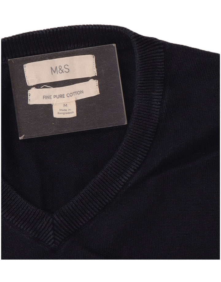 Marks & Spencer Męski sweter z dekoltem w kształcie litery V, średni granatowy, bawełniany