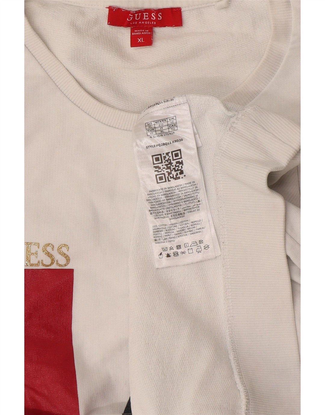 Damska bluza Guess Graphic Jumper UK 16, duża, biała bawełna