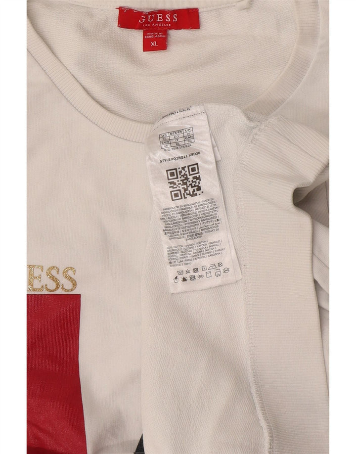 Damska bluza Guess Graphic Jumper UK 16, duża, biała bawełna