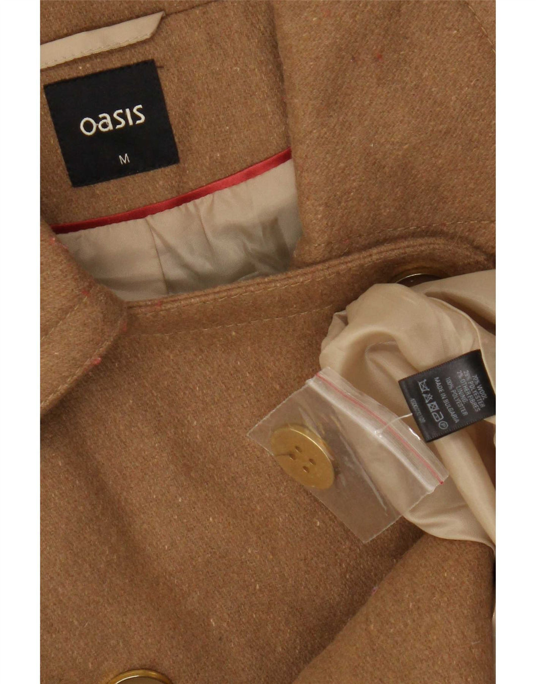 Damski dwurzędowy płaszcz Oasis UK 12 Średni Beż Wełniany