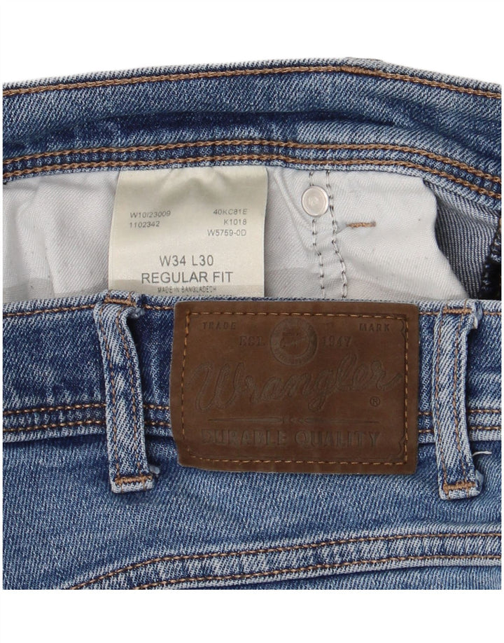 Męskie proste dżinsy WRANGLER W34 L30, niebieska bawełna