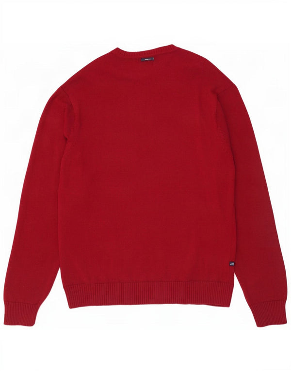 Męski sweter Nautica z dekoltem w kształcie litery V, duży, czerwony, wykonany z tkaniny argyle/diamentowej bawełny