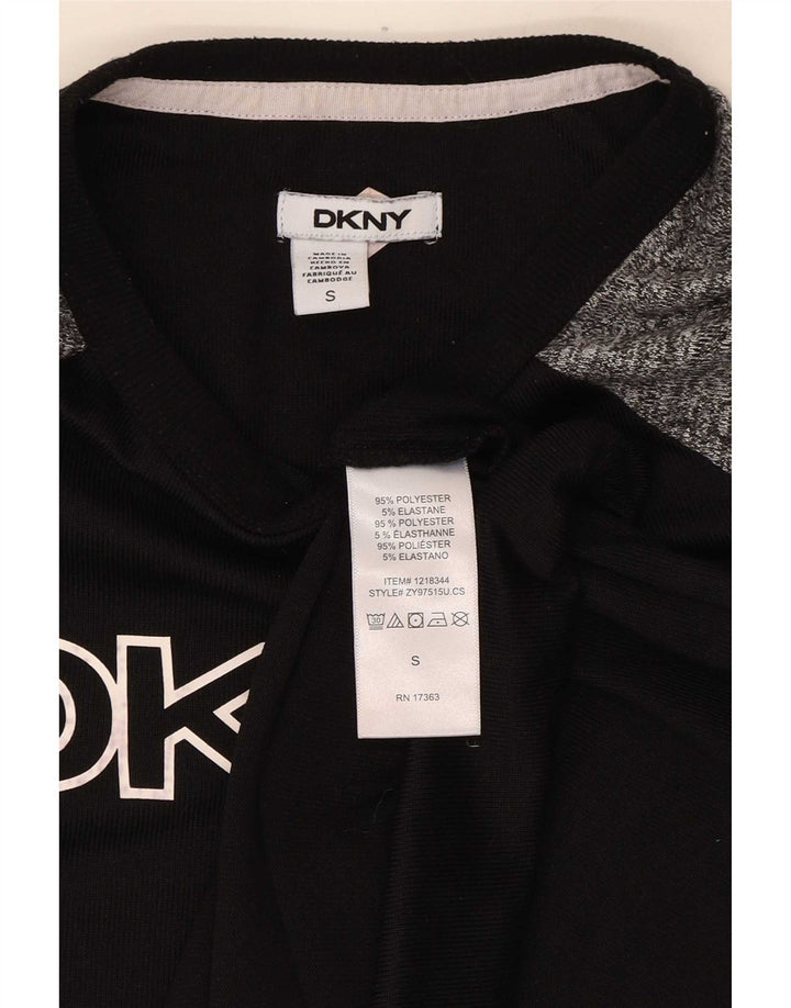 Damski top graficzny Dkny z długim rękawem, UK 10, mały, czarny poliester z blokami kolorów