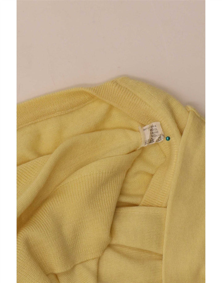 Sweter męski w stylu vintage z dekoltem w szpic, średniej żółtej wełny