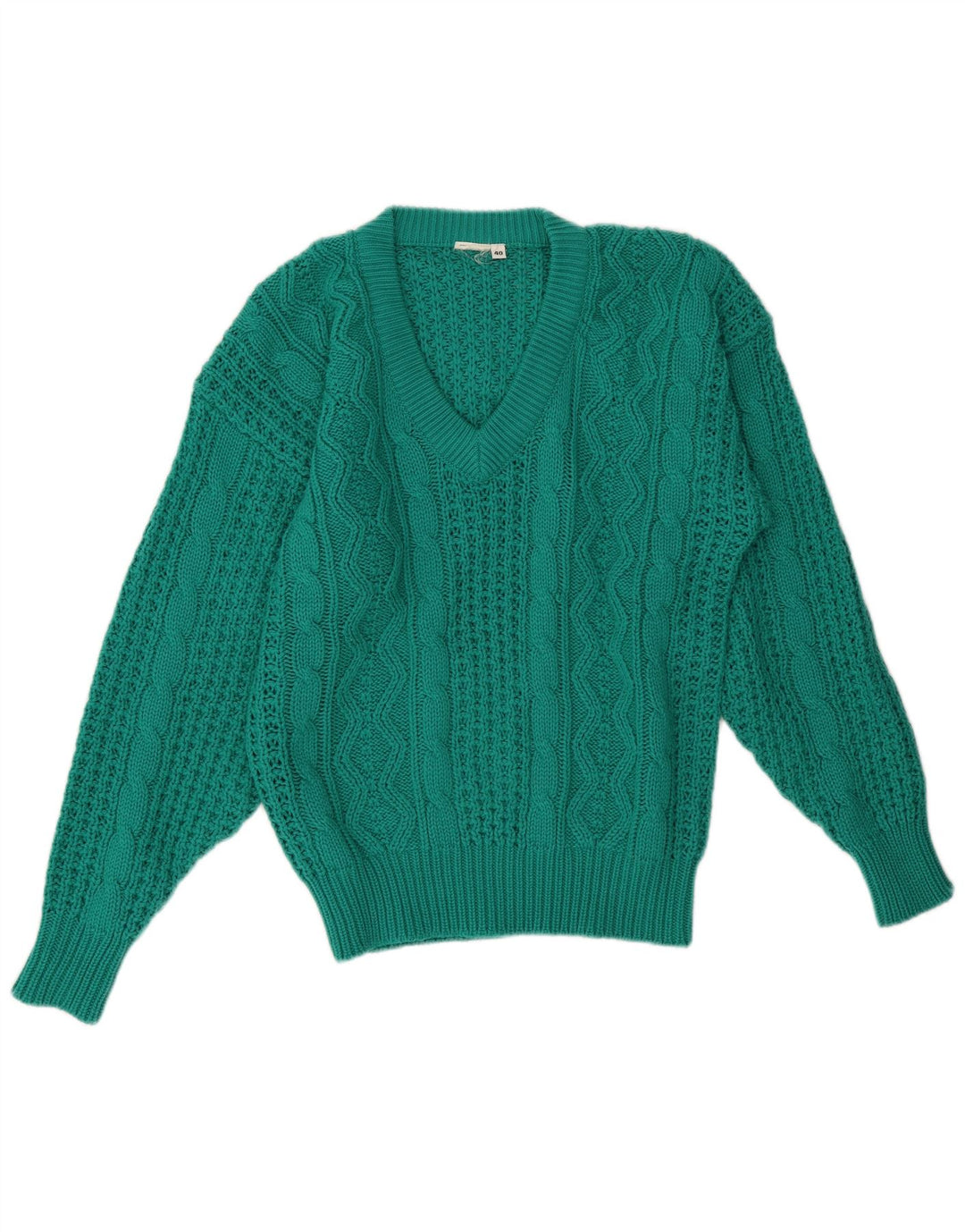 Sweter damski w stylu vintage z dekoltem w kształcie litery V, EU 40, średni zielony