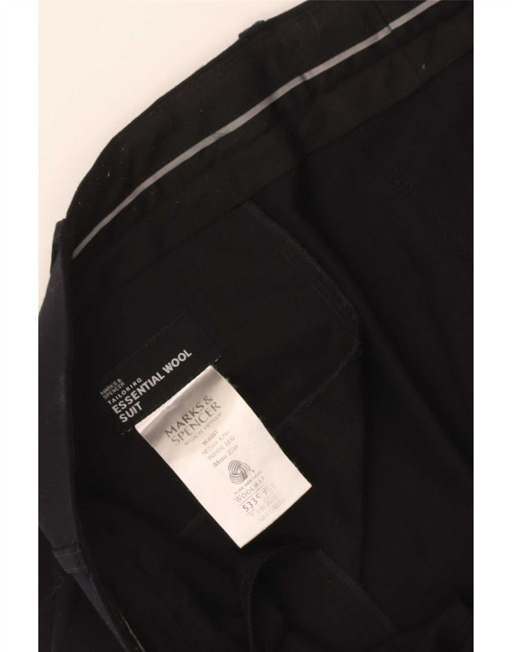 Marks & Spencer Męskie proste spodnie garniturowe W42 L33 Granatowa wełna