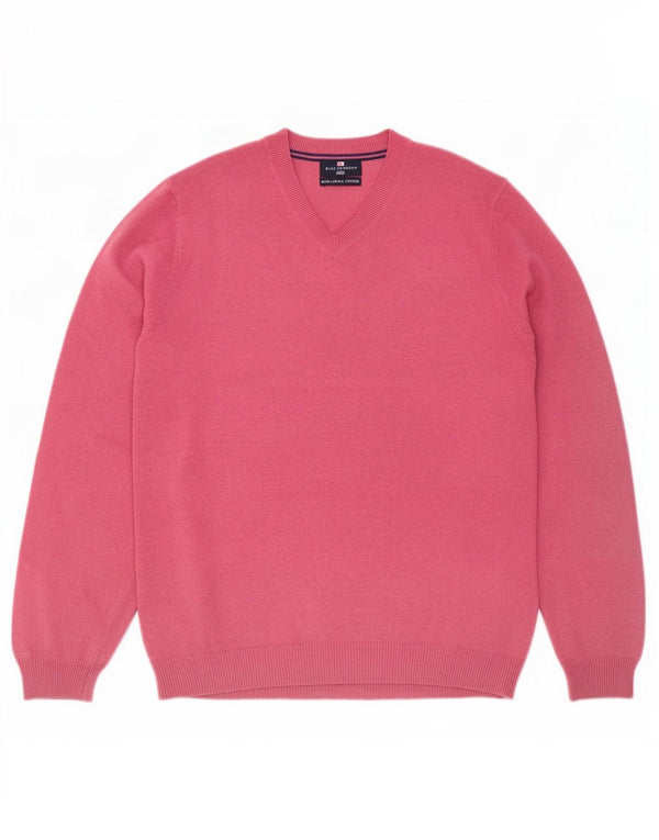 Marks & Spencer Mens Blue Harbour V-Neck Jumper Sweater Large Pink Linen