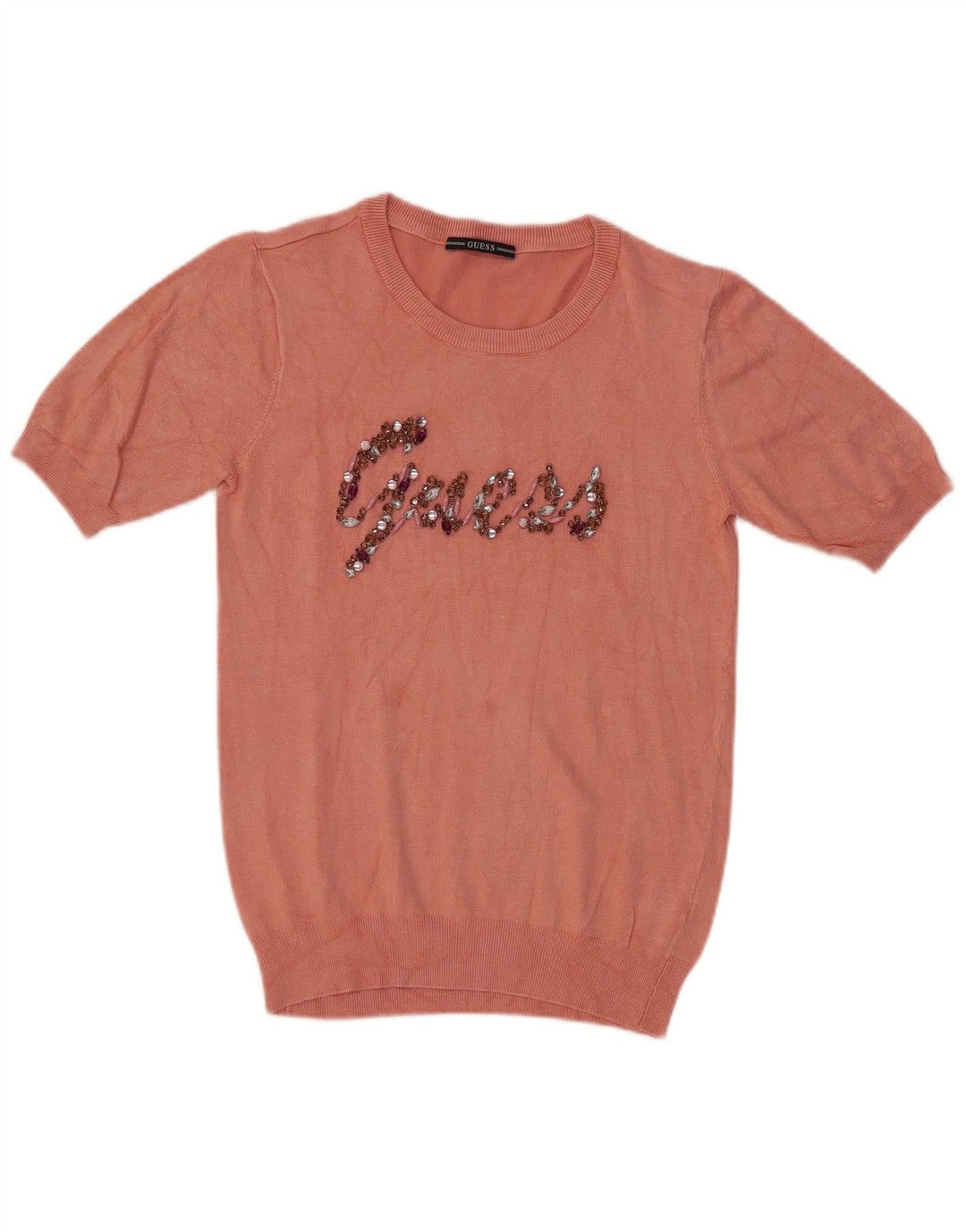 Damski sweter Guess z graficznym wycięciem pod szyją, UK 14, średni róż