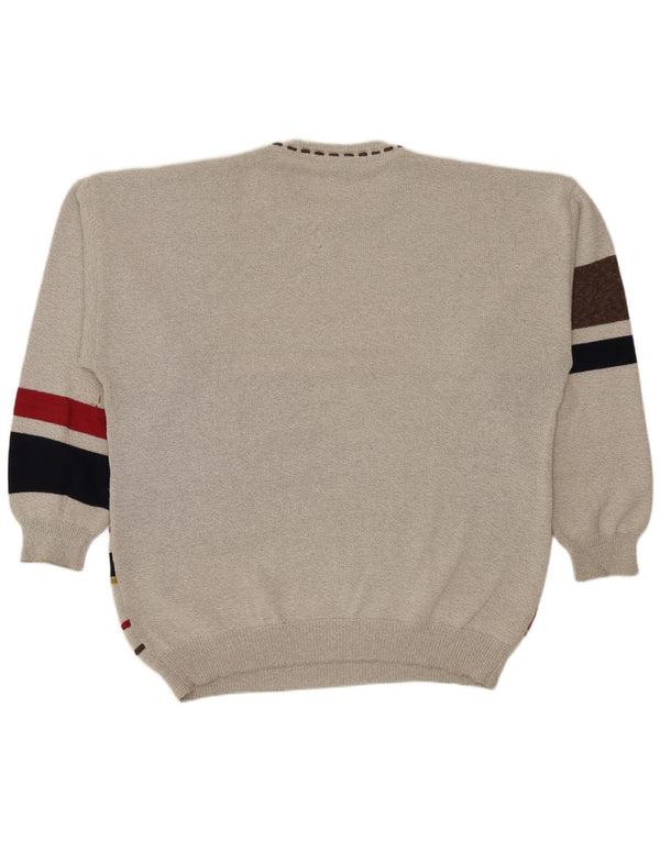 Conte Massimo Męski sweter z okrągłym dekoltem 2XL Szara, geometryczna bawełna