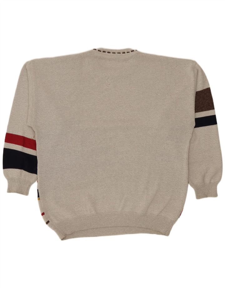 Conte Massimo Męski sweter z okrągłym dekoltem 2XL Szara, geometryczna bawełna