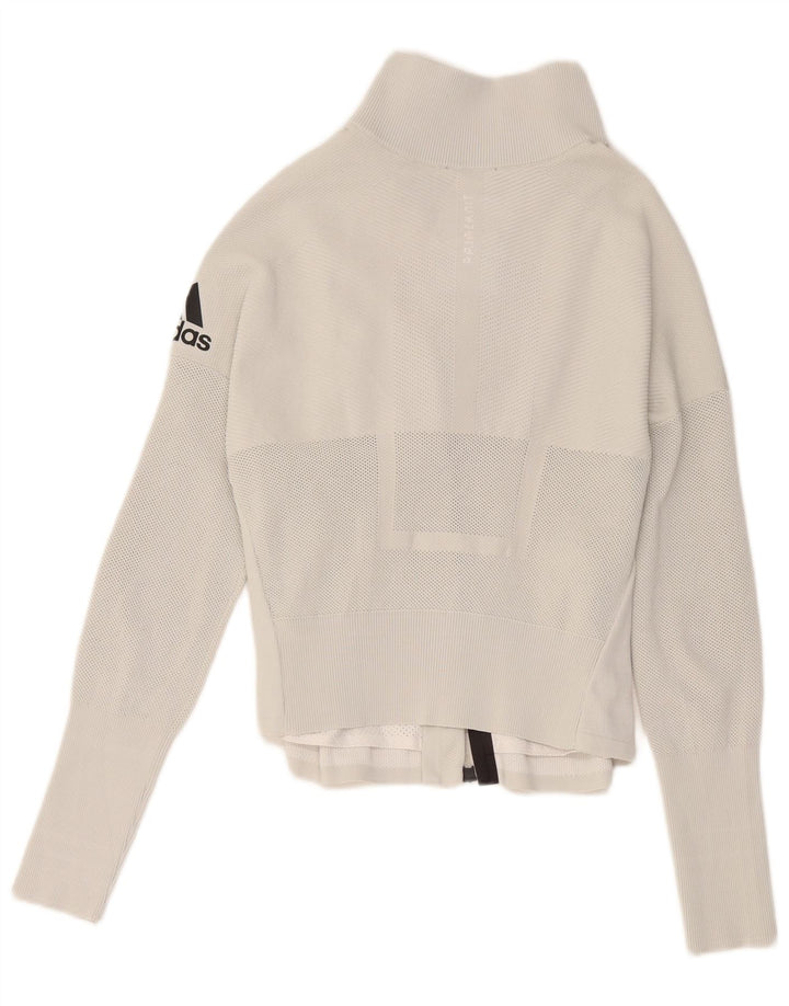 Damska kurtka dresowa Adidas z grafiką, UK 8/10, mała, biała, poliestrowa