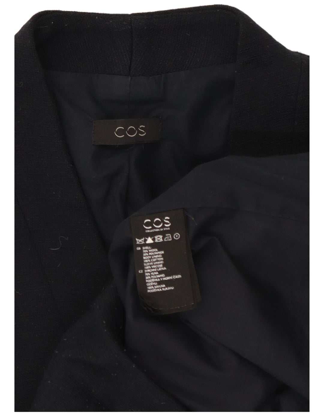 COS Damska kurtka bomberka UK 14, duża, granatowa, wełniana