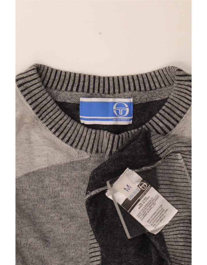 Męski sweter z okrągłym dekoltem Sergio Tacchini, średnioszary, z blokami kolorów