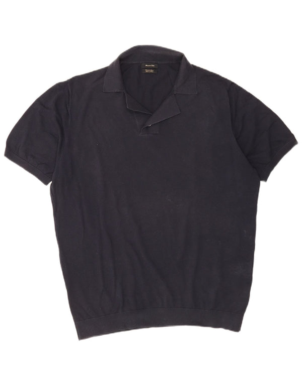 Męski sweter polo z krótkim rękawem Massimo Dutti XL, granatowy