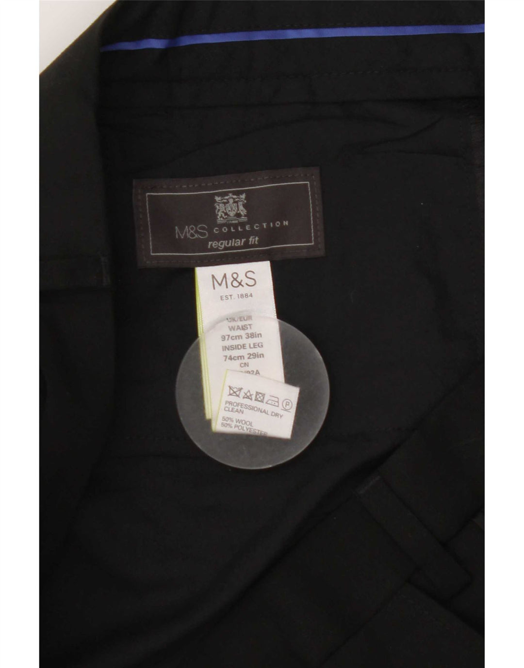 Marks & Spencer Męskie spodnie garniturowe o prostym, regularnym kroju W38 L29, czarna wełna
