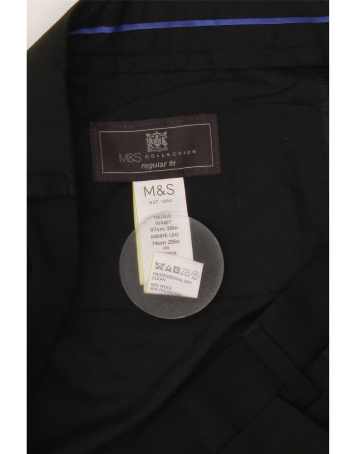 Marks & Spencer Męskie spodnie garniturowe o prostym, regularnym kroju W38 L29, czarna wełna