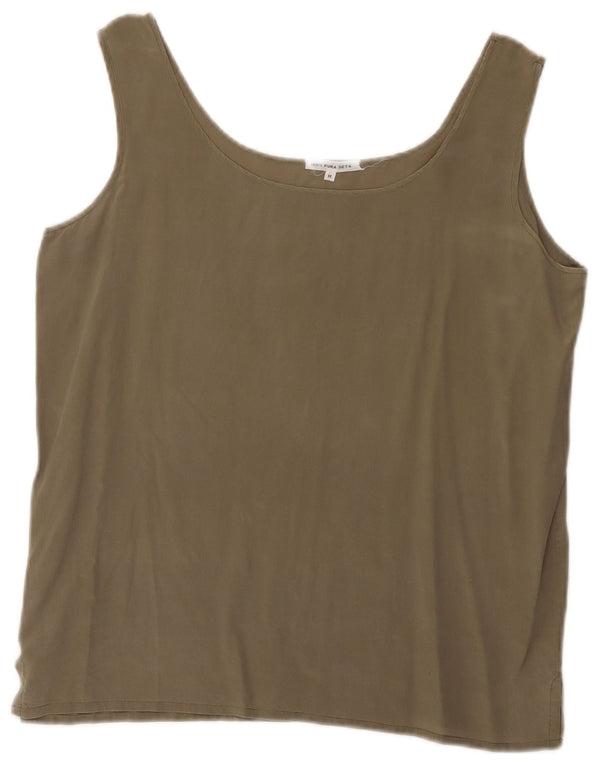 Vintage damski top na ramiączkach UK 14, średni khaki, jedwab