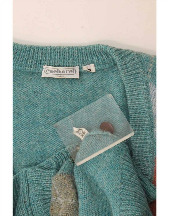 Cacharel Męski sweter rozpinany Średni turkusowy Argyle/diamentowa wełna