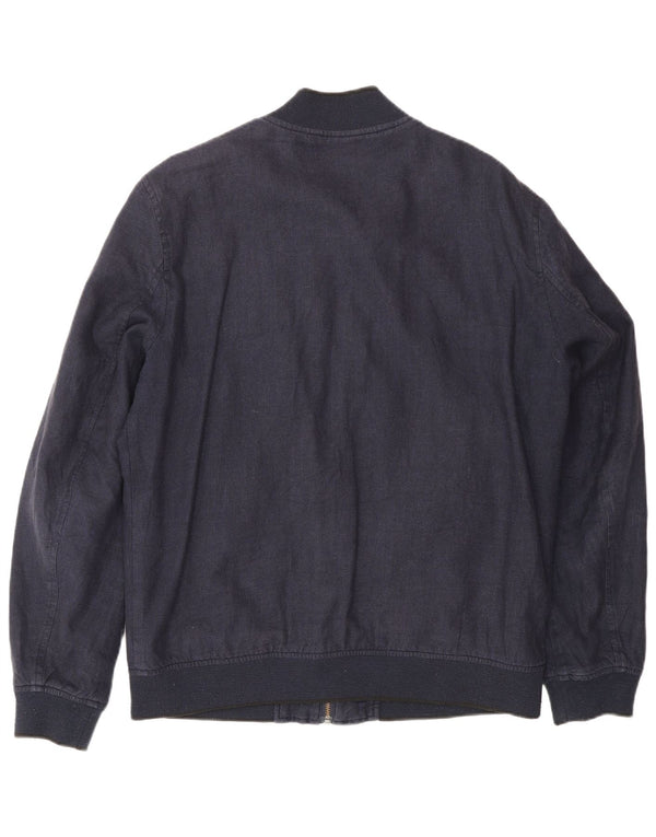 Ted Baker Mens Bomber Jacket Size 4 Large Navy Blue Linen