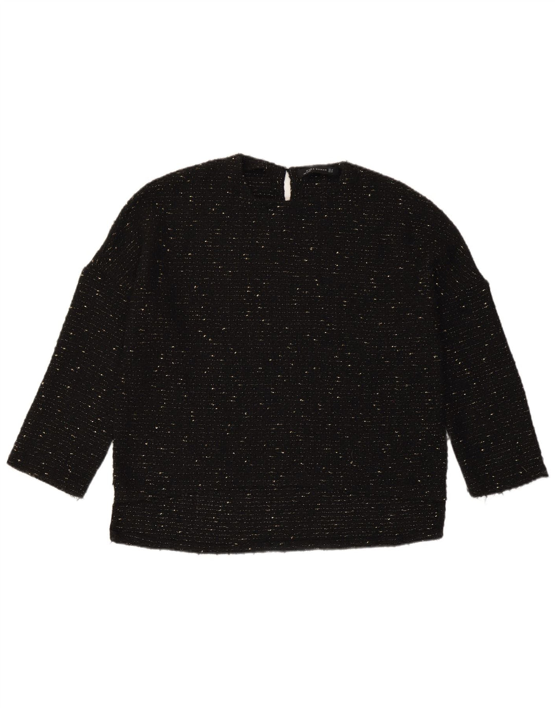 Damski top oversize Zara z rękawem 3/4, UK 6 XS, czarny, nakrapiany poliester