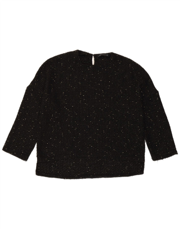 Damski top oversize Zara z rękawem 3/4, UK 6 XS, czarny, nakrapiany poliester
