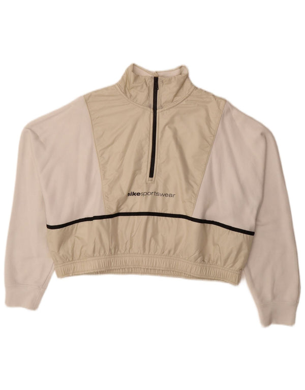 Damska bluza dresowa Nike Crop Graphic UK 16, duża, biała, z blokami kolorów