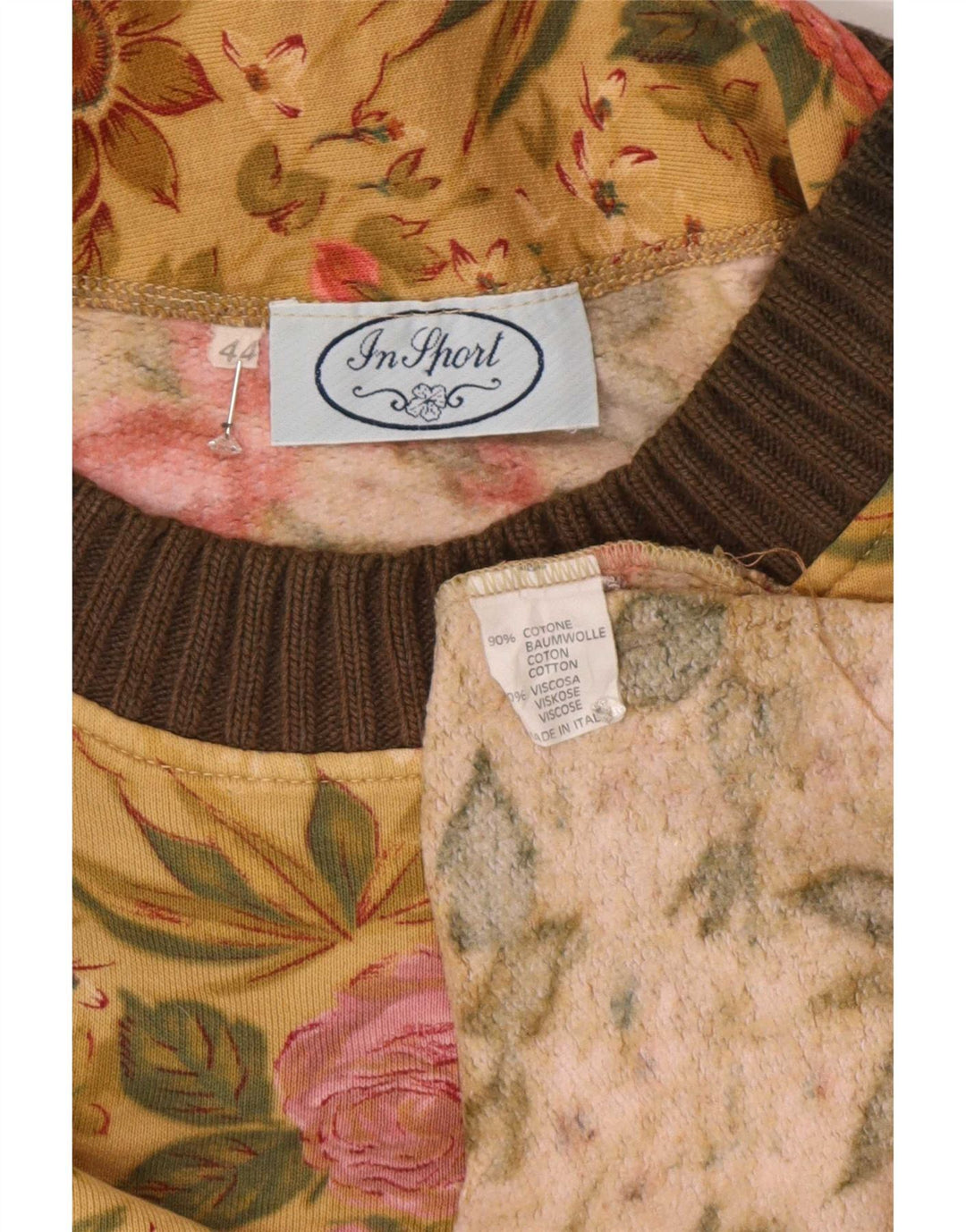 Damska bluza bluzowa w stylu vintage IT 44 Średnia żółta bawełna w kwiaty