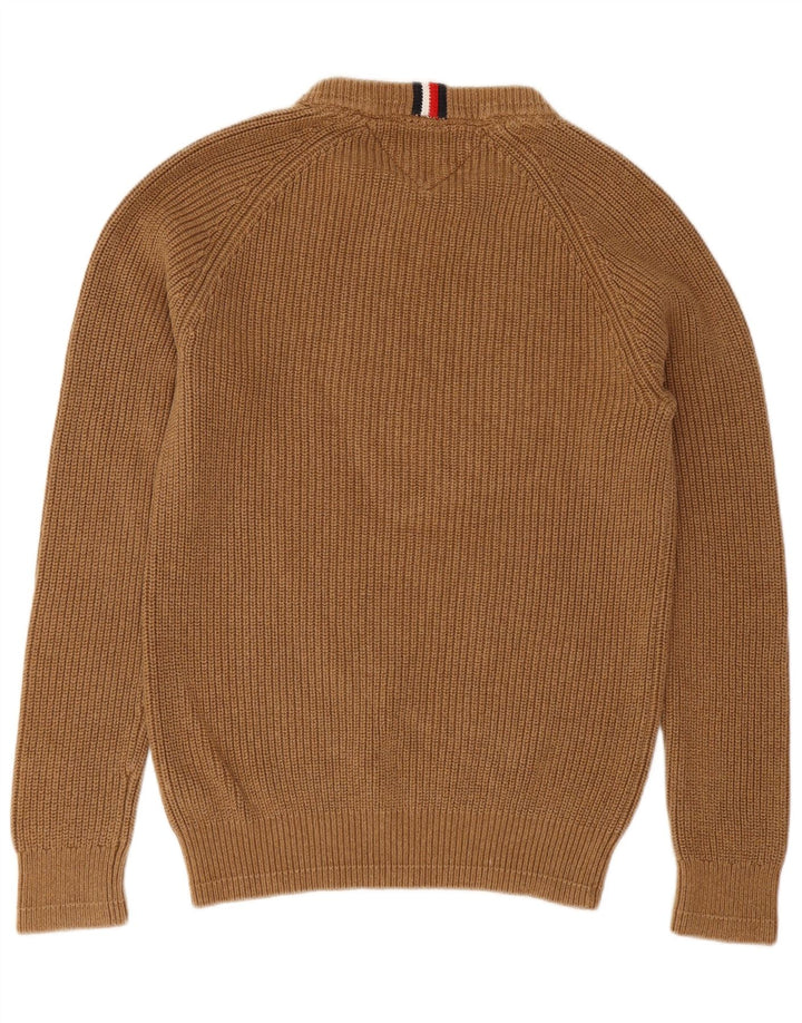 Męski sweter Tommy Hilfiger z dekoltem w łódkę, średniobrązowy, bawełniany