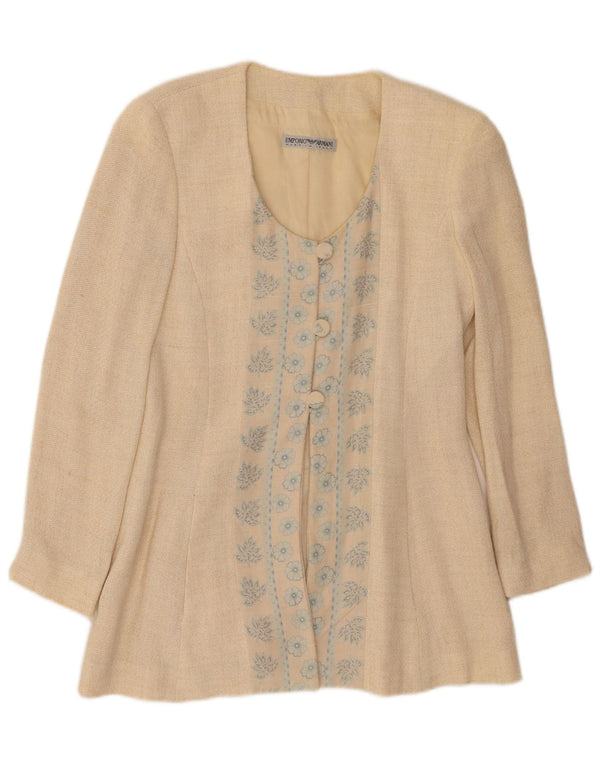 EMPORIO ARMANI Damska marynarka zapinana na 3 guziki UK 10, mała, beżowa, w kwiaty