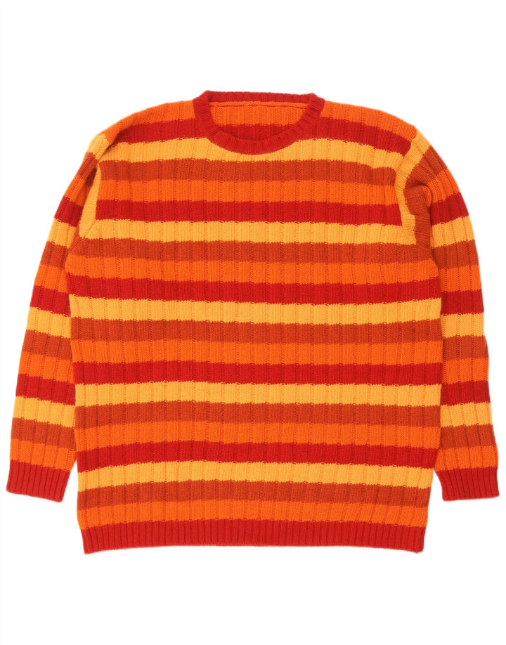 Vintage męski sweter z okrągłym dekoltem, rozmiar 52, duże, wielokolorowe paski