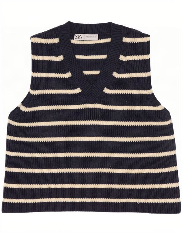 Damski podkoszulek Zara Crop Vest UK 10, mały, bawełniany w granatowe paski