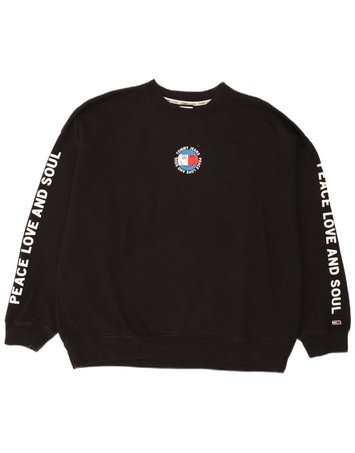 Męska bluza z grafiką Tommy Hilfiger, duża, czarna, bawełniana