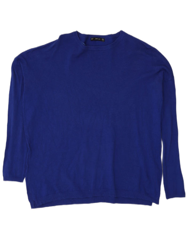 Damski sweter oversize z dekoltem w łódkę Zara UK 14, średni niebieski, bawełniany