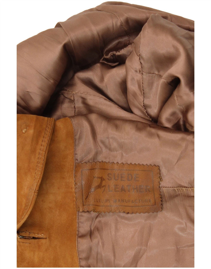 Damska marynarka zapinana na 3 guziki w stylu vintage, UK 8, mała, beżowa, zamszowa