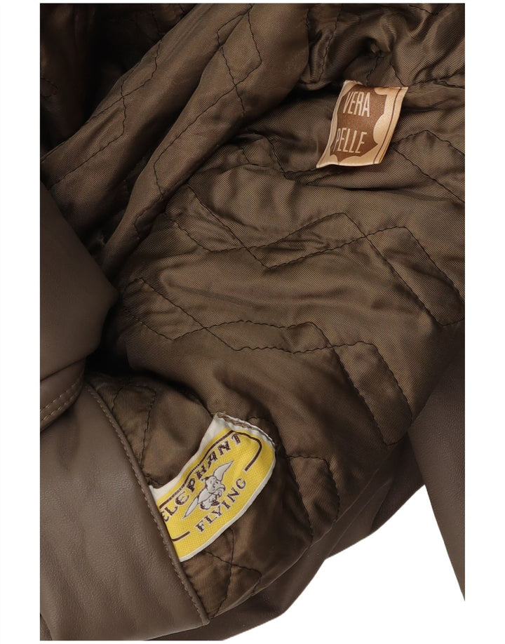 VINTAGE Womens Leather Jacket UK 14 Large Grey Leather