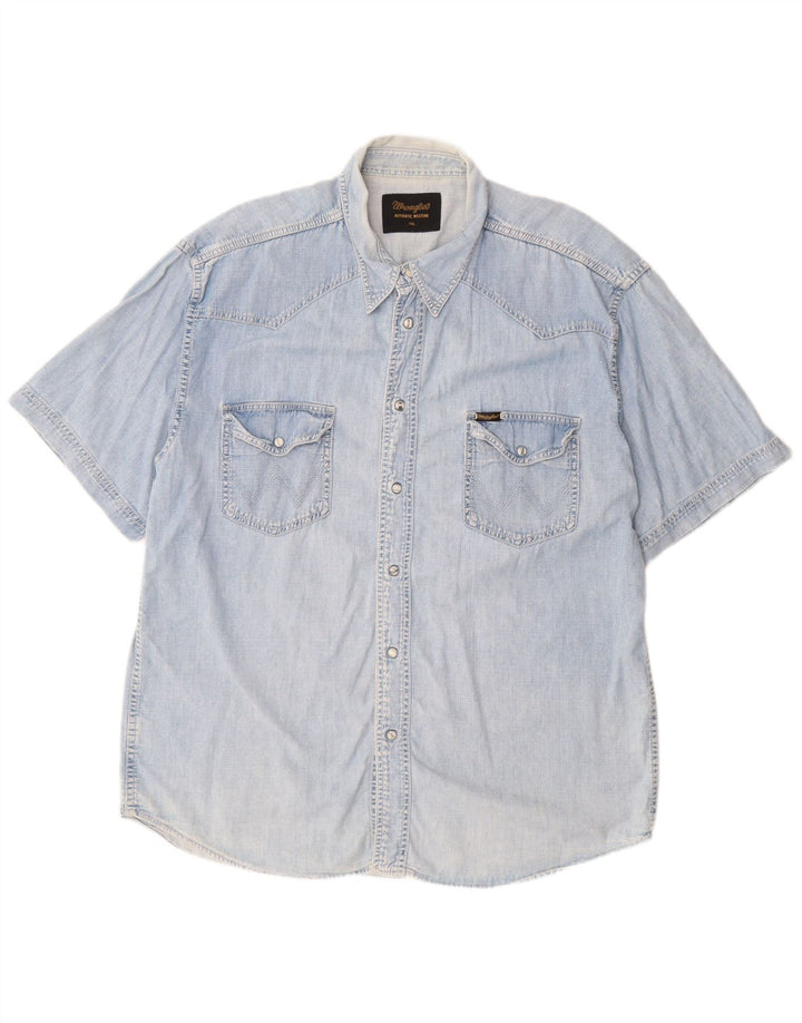 Męska koszula dżinsowa z krótkim rękawem WRANGLER 2XL niebieska