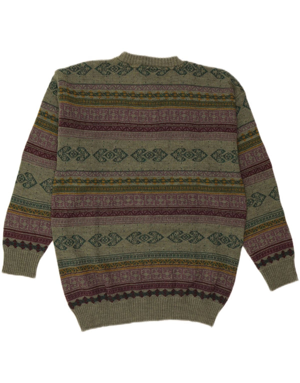 Starter Męski sweter z okrągłym dekoltem XL, zielona, geometryczna wełna