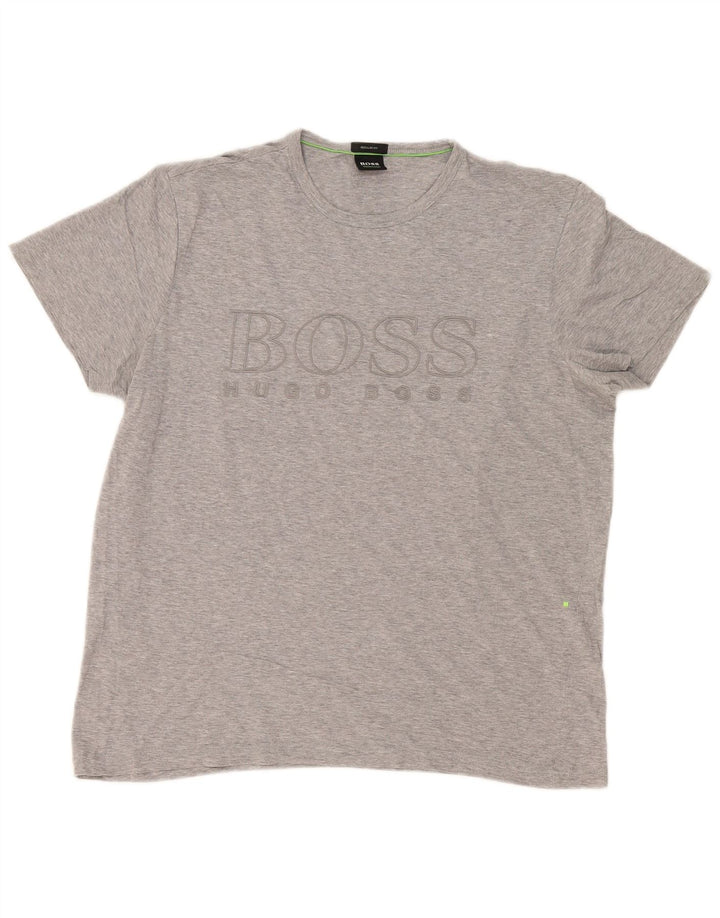 Męski T-shirt z grafiką Hugo Boss o regularnym kroju, duży, szary, bawełniany
