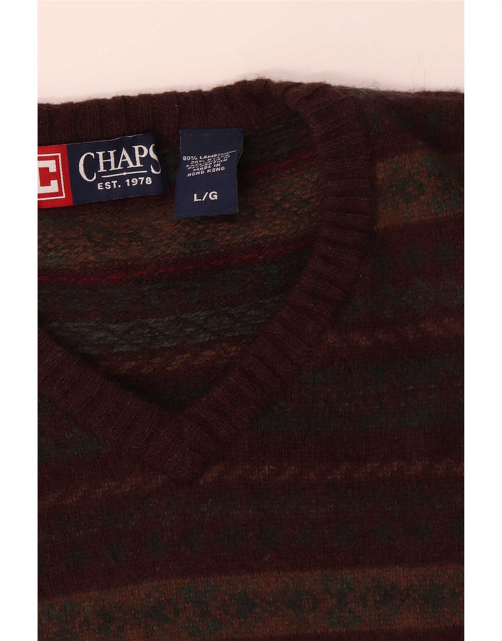 Męski sweter Chaps z dekoltem w szpic, duży, wielokolorowy Fair Isle Lambswool