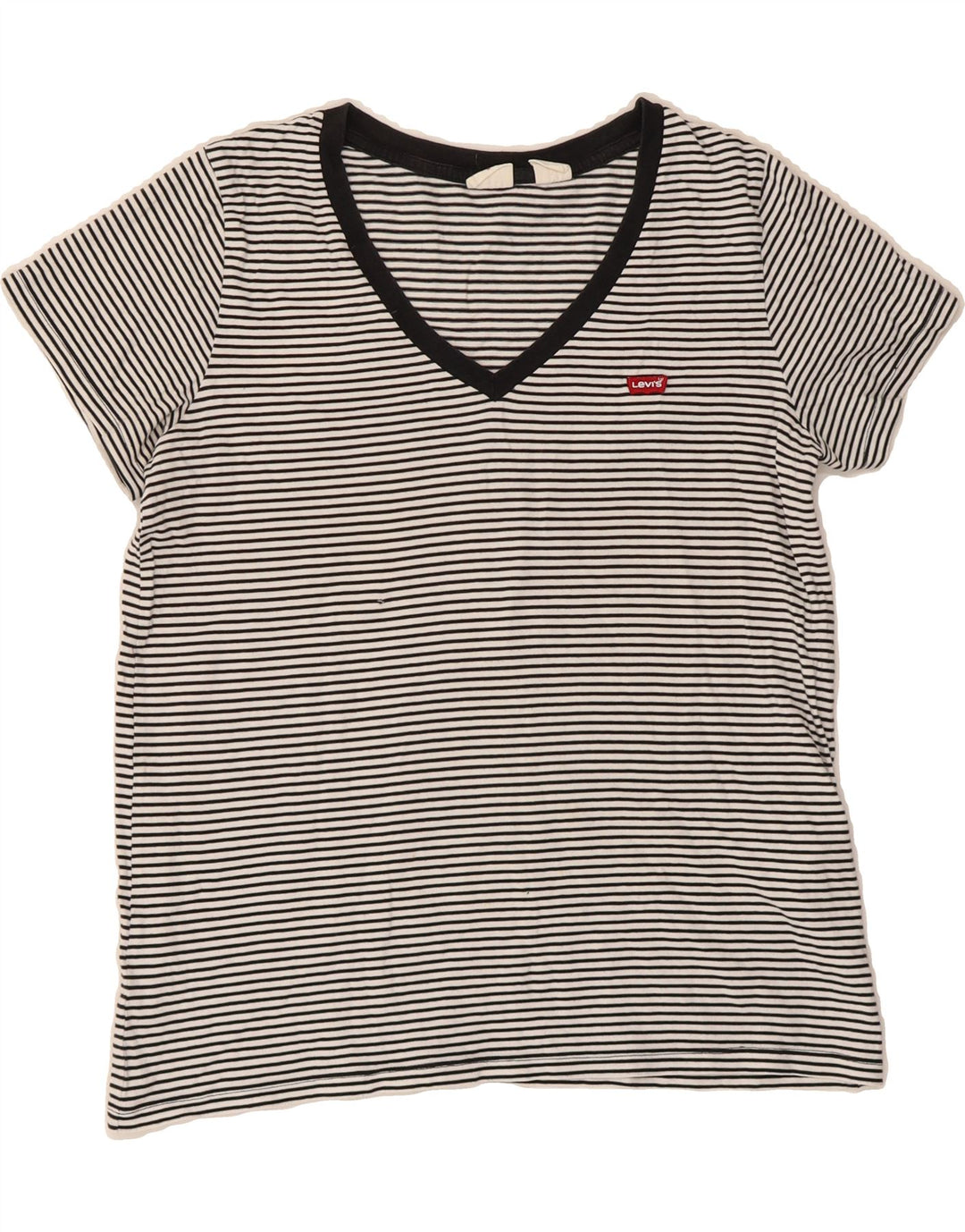LEVI'S Womens T-Shirt Top UK 14 Medium Black Striped Cotton Vintage Levi's and Second-Hand Levi's from Messina Hembry 