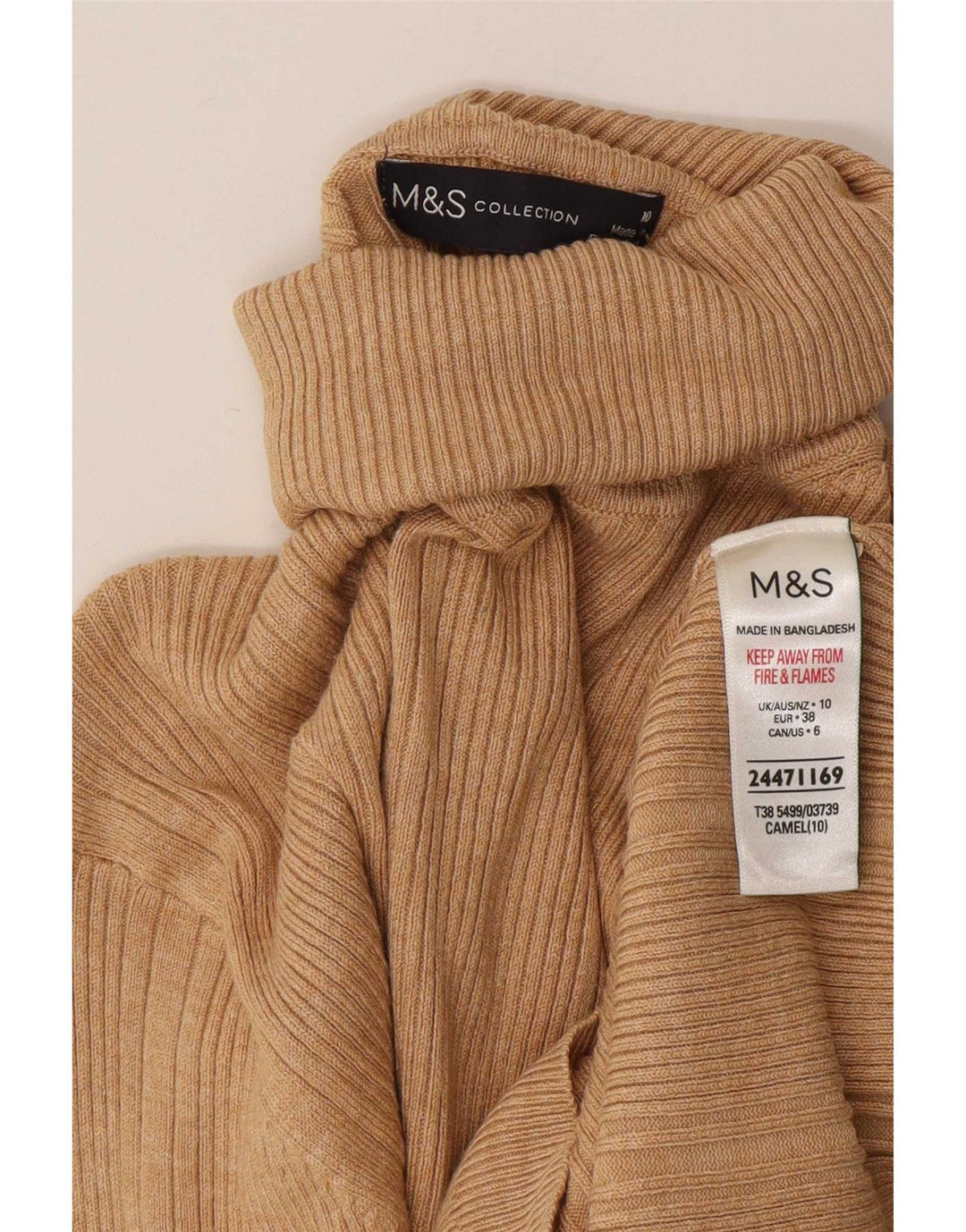 Marks & Spencer Damski sweter z golfem UK 10 Small Beżowa Wiskoza