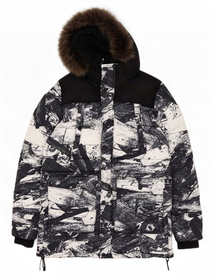 Męska kurtka narciarska z kapturem Superdry UK 42 XL, czarna, geometryczna, poliester