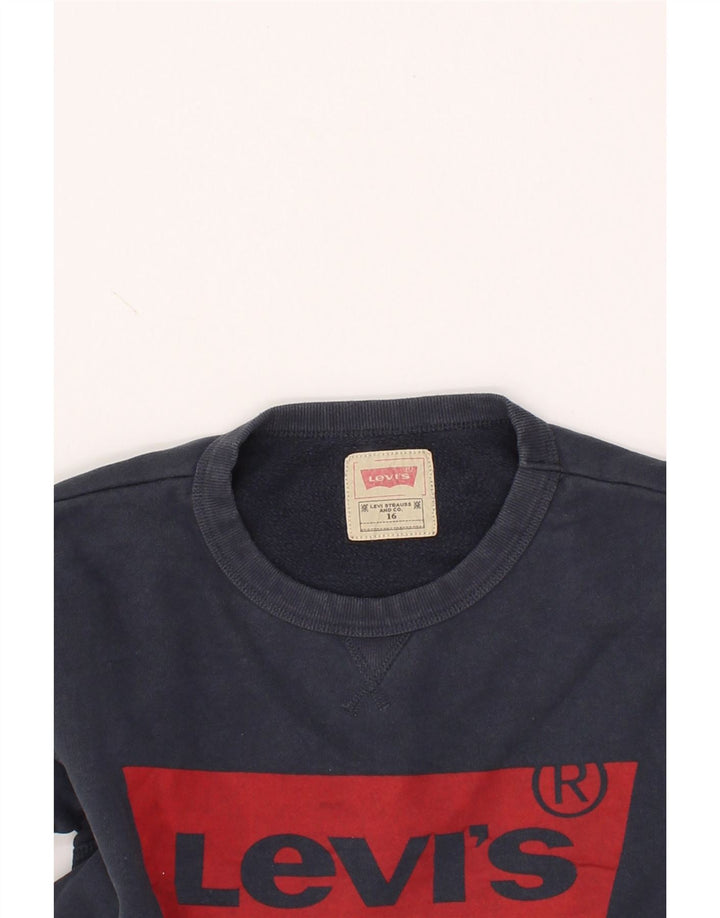 LEVI'S Boys Graphic Sweatshirt Jumper 15-16 Years Navy Blue Cotton Vintage Levi's and Second-Hand Levi's from Messina Hembry 